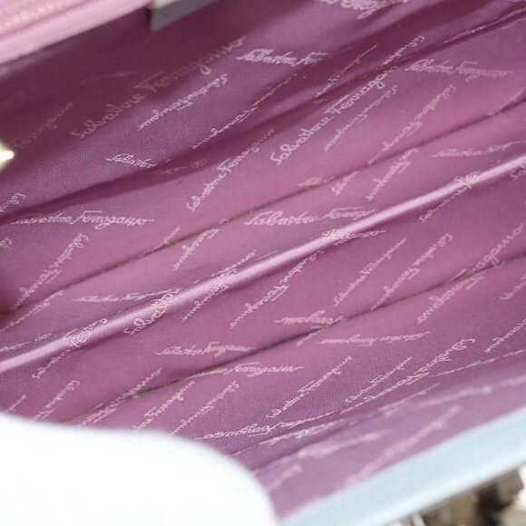 Salvatore Ferragamo Gancini Hand Bag Safiano 2way Light Blue Silver Auth BA1740 - Picture 11 of 16